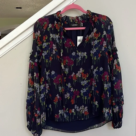Lauren Ralph Lauren Floral Crinkle Georgette Blouse - Picture 9 of 14
